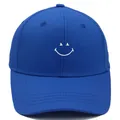 Classic navy blue cotton baseball cap featuring white embroidered smile face pattern - M (56-58cm) / Sapphire Blue