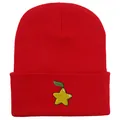 Bonnet en maille rouge avec broderie étoile jaune et feuille pour chaleur hivernale - 54-60cm / Rouge