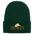 Dark green knitted beanie featuring a vintage western style HOWDY embroidery on the cuff - 54-60cm Elastic / Dark Green