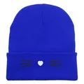 Berretto in maglia blu brillante con ricamo a gatto minimalista per l'inverno - Taglia unica / Blu Zaffiro