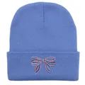 Berretto in maglia lilla con ricamo a fiocco colorato e risvolto ampio alla moda - 54-60cm / Blu ciano