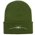 Olijfgroene ribgebreide muts met witte borduring van een verkenningsdrone voor de winter - 54-60cm / Legergroen