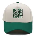 Retro cotton baseball cap in beige and dark green with Irish Goodbye Expert embroidery - M (56-58cm) / Dark Green/Cream (IRISH GOODBYE EXPERT)