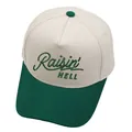 Raisin Hell embroidered baseball cap with cream crown and dark green brim on white background - M (56-58cm) / Dark Green