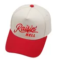 Detalle del bordado rojo Raisin Hell en gorra de béisbol de algodón beige y rojo con costura - M (56-58cm) / Rojo