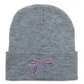 Berretto in maglia grigia con fiocco ricamato colorato e risvolto alla moda - 54-60cm / Grigio Melange Chiaro