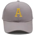 Casquette de baseball gris foncé avec broderie A jaune et texture de coton haute densité - Adulte-Réglable / Gris