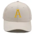 Casquette de baseball beige avec lettre A brodée jaune au style classique à 6 pans - Adulte-Réglable / Poche zippée