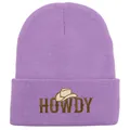 Light purple ribbed knit beanie featuring HOWDY embroidery and a beige cowboy hat icon - 54-60cm Elastic / Light Purple
