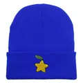 Bonnet en maille bleu vif avec broderie carambole jaune sur fond blanc épuré - 54-60cm / Bleu royal