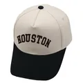 Detalle del bordado 3D de Houston en la gorra de béisbol bicolor beige y negra - Blanco Crema con Negro