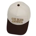 Detailed golden embroidery of GOD BLESS AMERICA text on a contrast trucker hat - M (56-58cm) / Coffee