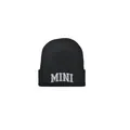 Bonnet en maille noire pour enfants avec broderie MINI blanche sur le bord replié - 48-54CM / Style MINI / Noir