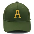Casquette de baseball vert foncé avec broderie lettre A jaune sur tissu en sergé - Adulte-Réglable / Vert Militaire
