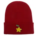 Bonnet en maille rouge foncé avec broderie étoile pour chaleur et style en hiver - 54-60cm / Bordeaux