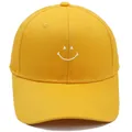 Yellow cotton baseball cap featuring white smile embroidery and classic curved brim - M (56-58cm) / Yellow