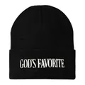 Berretto in maglia nera con ricamo bianco GOD'S FAVORITE e trama di alta qualità - 54-60cm / Nero