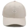 Beige cotton baseball cap featuring white embroidered smiley face and structured crown - M (56-58cm) / Beige