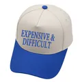 Contrast color trucker hat with Expensive & Difficult embroidery in royal blue and beige - M (56-58cm) / Sapphire Blue