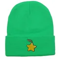 Bonnet en maille vert avec broderie étoile jaune pour la chaleur hivernale et le ski - 54-60cm / Vert Fluorescent
