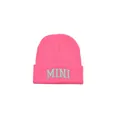 Bonnet en tricot rose fuchsia avec broderie MINI argentée pour enfant, bonnet d'hiver - 48-54CM / Style MINI / Rouge pastèque