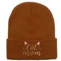 Berretto in maglia color caramello per donna con ricamo Cat Mom e orecchie di gatto - Mamma Gatto / Caramello