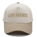 Zweifarbige God's Favorite bestickte Trucker Cap mit gebogenem Schirm in Beige-Khaki - M (56-58cm) / Beige/Khaki
