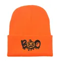 Bonnet orange d'Halloween avec broderie noire BOO et motif de citrouille gravé - Orange Citrouille