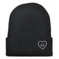 Berretto invernale in maglia nera con ricamo a cuore sorridente bianco per coppie - Taglia unica / Nero
