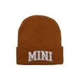 Bonnet en maille marron caramel pour enfant avec broderie MINI blanche douce - 48-54CM / Style MINI / Caramel