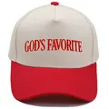 Contrastkleurige God's Favorite geborduurde honkbalpet met rode klep en kroon - M (56-58cm) / Beige/Rood