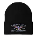 Black United States 250th Anniversary knit beanie with eagle and shield embroidery - Black