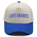 Beige en blauwe truckerpet met God's Favorite borduursel en gebogen klep - M (56-58cm) / Beige/Koningsblauw