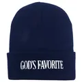 Dunkelblaue God's Favorite Strickmütze mit weißer Bestickung für Damen und Herren - 54-60cm / Marineblau