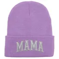 Bonnet en maille violet lavande avec broderie MAMA en relief et revers classique - 48-54CM / Style MAMA / Violet Clair