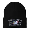 US Marine Corps 250th Anniversary embroidered black knit beanie featuring 1776-2026 eagle patch - Black
