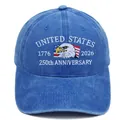 Blue washed cotton baseball cap with United States 250th anniversary eagle embroidery - M (56-58cm) / Royal Blue (With Side Flag Embroidery)