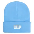 Light blue knitted beanie with battery embroidery for winter outdoor warmth and style - 54-60cm / Sky Blue