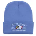 Blue knitted beanie with US Marine Corps eagle embroidery for 250th anniversary - Cyan Blue