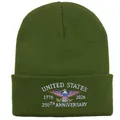 Army green United States 250th Anniversary embroidered ribbed knit beanie hat - Army Green