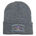 Gray knitted beanie featuring United States 250th Anniversary embroidery with bald eagle - Medium Heather Grey