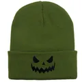 Berretto in maglia verde militare con ricamo zucca nera per costumi di Halloween - 54-60cm / Verde militare