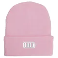 Pink knitted beanie featuring unique battery embroidery for winter outdoor warmth - 54-60cm / Pink