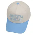 Δίχρωμο καπέλο μπεζ και γαλάζιο με κέντημα Expensive & Difficult για καθημερινή χρήση - M (56-58cm) / Γαλάζιο
