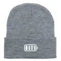 Gray knitted beanie with battery life embroidery for autumn and winter outdoor wind protection - 54-60cm / Light Heather Grey