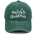 Casquette de baseball en coton lavé vert foncé brodée Merry Christmas avec motifs Noël - M (56-58cm) / Vert Foncé