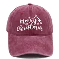 Casquette de baseball vintage bordeaux délavé avec broderie blanche Merry Christmas - M (56-58cm) / Bordeaux