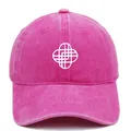 Fuchsia washed cotton baseball cap featuring symmetric white cross embroidery on front - M (56-58cm) / Geometric Pattern Style / Rose Red