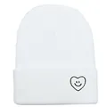 Berretto invernale bianco in maglia con ricamo a forma di cuore sorridente nero su risvolto - Taglia unica / Bianco