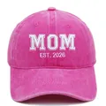 Berretto da baseball in cotone lavato rosa vintage con ricamo bianco MOM EST. 2026 - M / MOM-Rosa Rosso